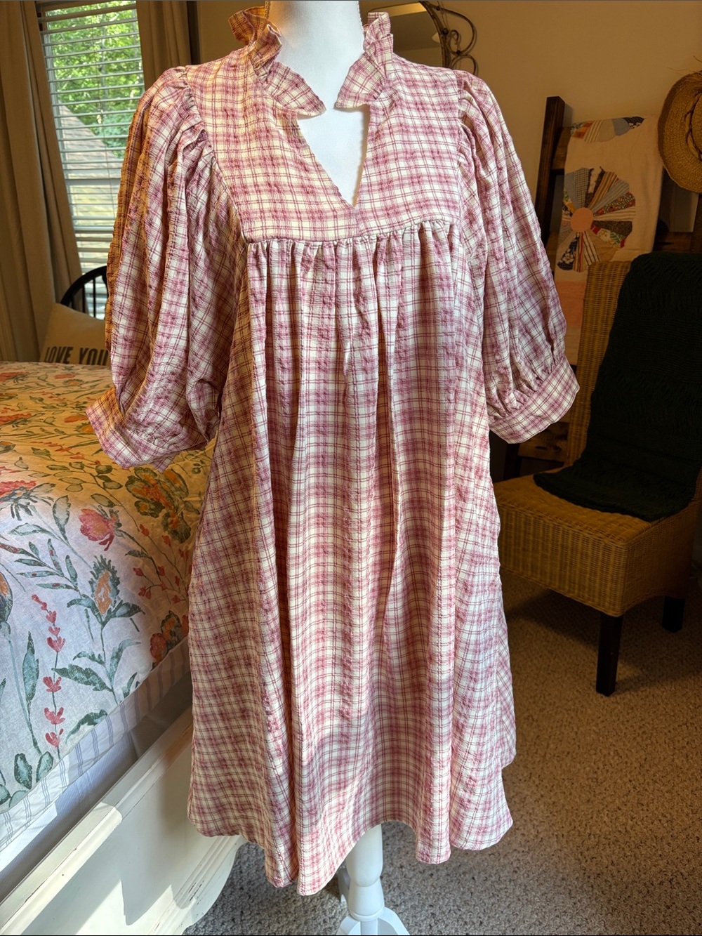 easel Pink Plaid Midi Dress